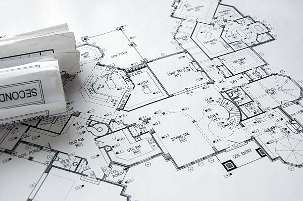 Architectural home plans stock photo