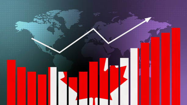 istock Canada bar chart graph with ups and downs, increasing values, concept of economic recovery and business improving, businesses reopen, politics conflicts, war concept with flag 1477093356