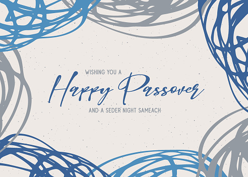 A hand-written script greeting card for Passover with a scribble frame. Passover Holiday greeting card design with a lightly textured background.
