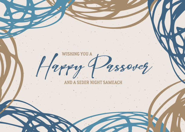 A hand-written script greeting card for Passover with a scribble frame. Passover Holiday greeting card design with a lightly textured background.