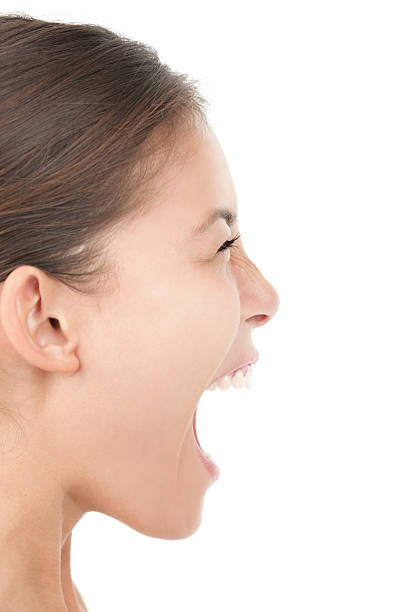 istock Woman screaming on white background 147709503