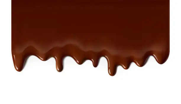 Vector illustration of Hyper realistic melted chocolate drops. Vector illustration isolated on white background.