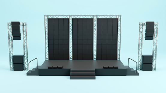 3D rendering of the stage show and truss construction with a sound system for concert performance business