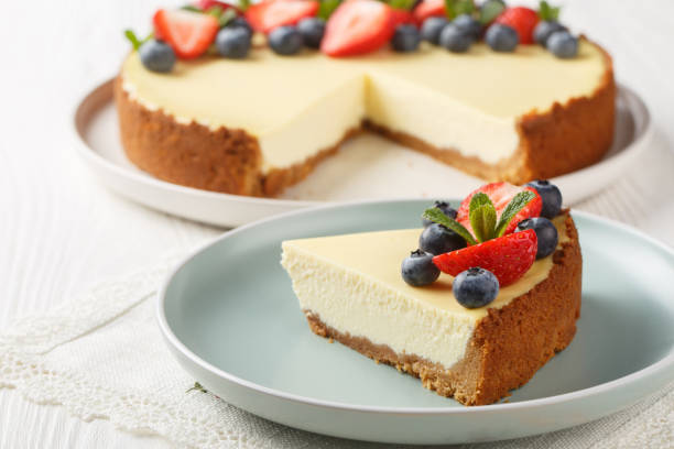 istock Classical New York Cheesecake With Slice Cut Out. Closeup. Horizontal 1477103061