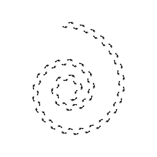 Vector illustration of spiral of footprints for print design. Vector illustration.