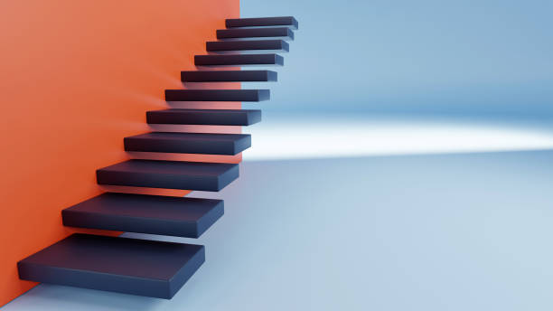 istock 3D rendering of Abstract staircase, Stairs with steps on blank background, Business concept 1477104738