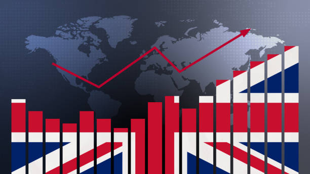 istock United Kingdom bar chart graph with ups and downs, increasing values, concept of economic recovery and business improving, businesses reopen, politics conflicts, war concept with flag 1477106829