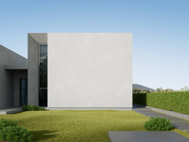 istock 3d rendering of modern building entrance with large white wall. Minimal architecture. 1477109706