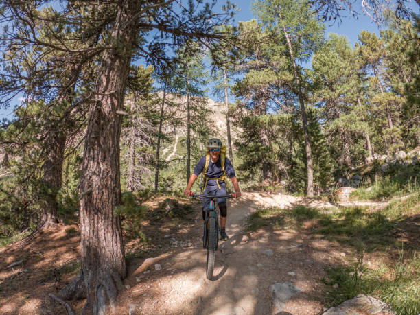 istock Mountain biker descends trail in the Alps 1477116310