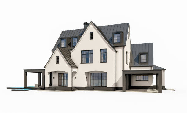 istock 3d rendering of white and black modern Tudor house isolated on white 1477116454
