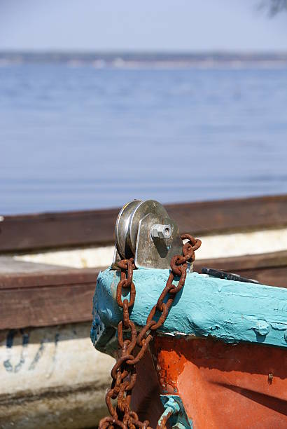 istock Chain on boat near lake 147711764