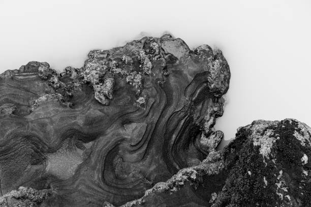 Abstract Iceland structure next to a muddy river in the Skaftáreldahraun lava field stock photo