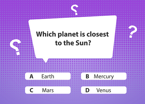 Template questions and answers on the theme of space. Quiz, TV show, exam. Vector illustration.