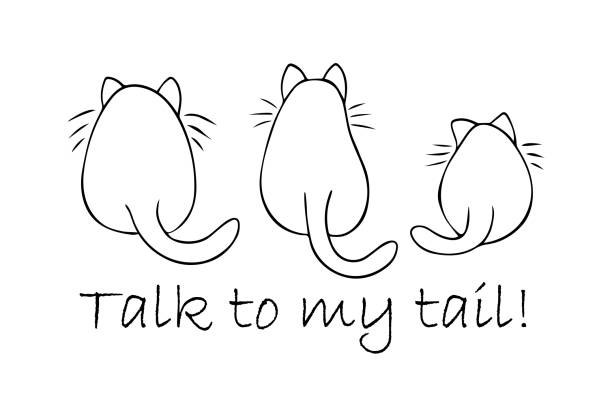 ilustrații de stoc cu trei pisici grase care se uită departe, mesajul "vorbește cu spatele meu" - spate de animal