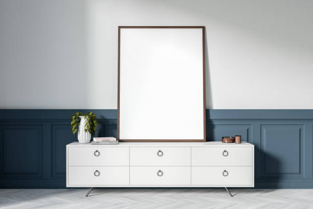 istock Front view on dark living room interior with empty poster 1477134874