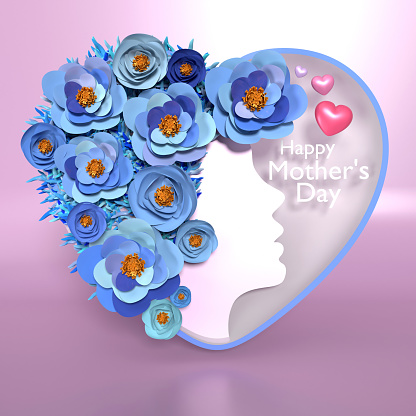 Women's Day celebration greeting card on purple background with floral design and woman in silhouette creates heart shape. Easy to crop for all your social media and print sizes.