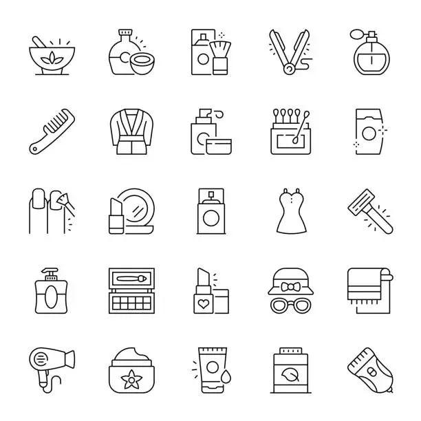 Vector illustration of Line Icon Set of Body Care