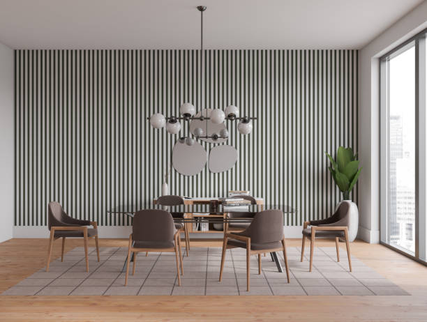 istock Light living room interior with dining table and decoration, window 1477136692