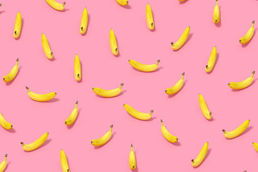 Banana with Sunlight on Pink Color Background, 3d render.