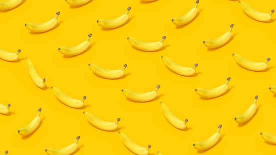 Banana with Sunlight on Yellow Color Background, 3d render.