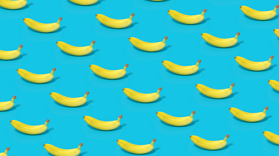 Banana with Sunlight on Blue Color Background, 3d render.