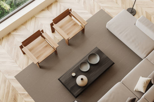 istock Top view of light chill interior with soft place, decoration and window 1477137663