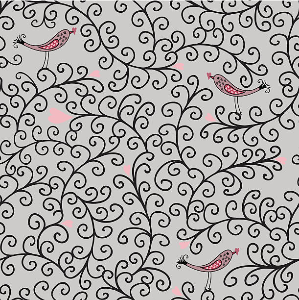 Cartoon floral seamless pattern with birds vector art illustration