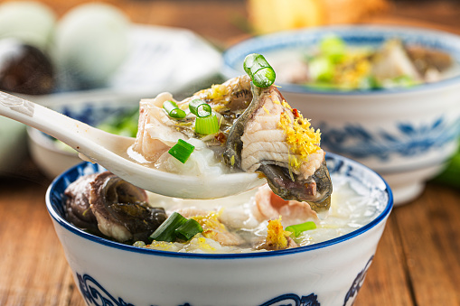 Chinese cuisine: a bowl of delicious fish porridge