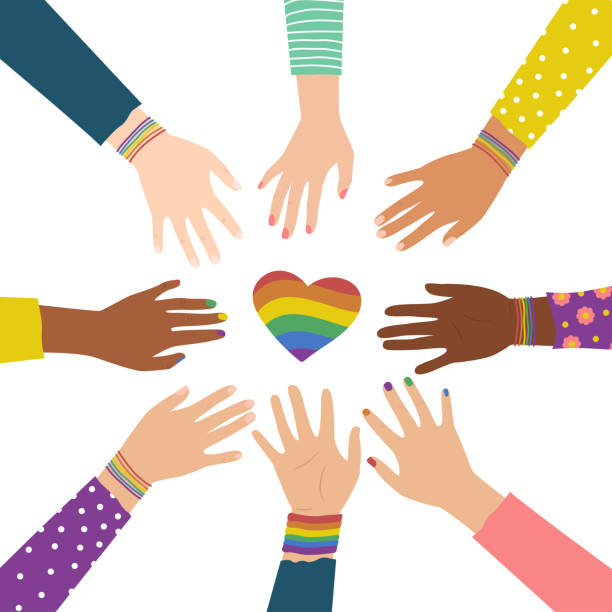 LGBT Pride Month Multiracial hands with hearts, Multiracial hands in a circle LGBT Pride Month Multiracial hands with hearts, Multiracial hands in a circle.
Vector illustration friendship bracelets hands stock illustrations