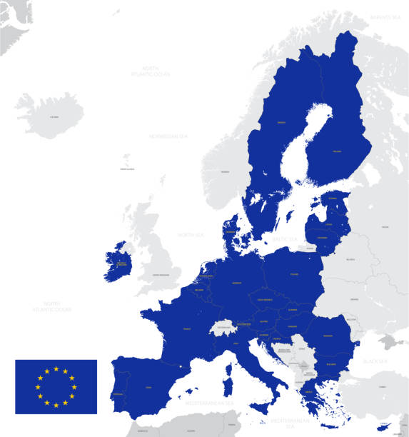 Detailed Map Of The European Union With Flag Member States Highlighted Detailed Map Of The European Union With Flag Member States Highlighted In Blue 