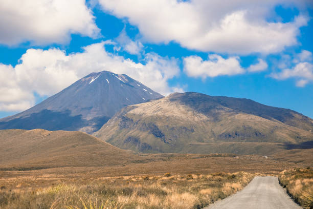 Mount Ruapehu taken from Tongariro Alpine Crossing via Mangatepopo Road in New Zealand stock photo