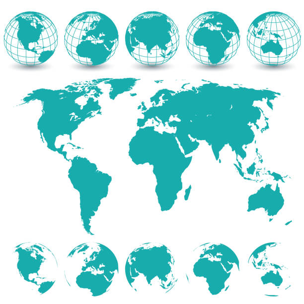 illustrations, cliparts, dessins animés et icônes de ensemble du globe et la carte du monde - australia new zealand globe world map