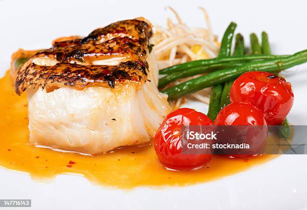 Grilled Fish Stock Photo - Download Image Now - Baked, Bean, Cherry Tomato