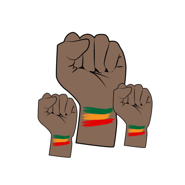 Hands clenched in fist, Black History Month, Juneteenth Hands clenched in fist, Black History Month, Juneteenth civil rights leader stock illustrations