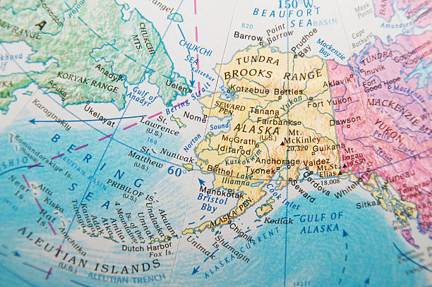 Global Map of Alaska a global map of Alaska, USA. alaska us state photos stock pictures, royalty-free photos & images