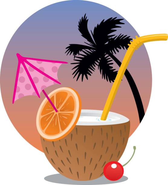 코코넛 - coconut drink cocktail umbrella stock illustrations