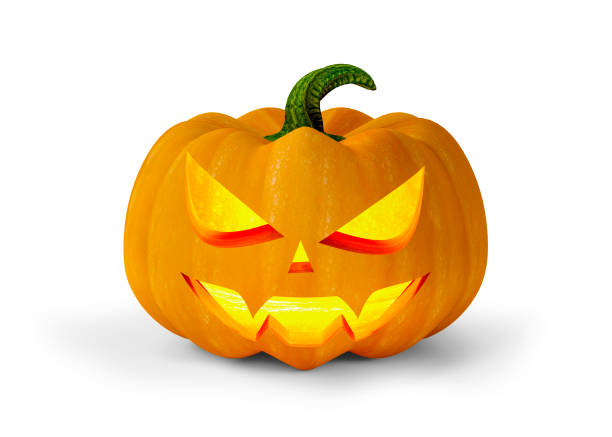 istock Glowing Halloween Pumpkin isolated on white background. 3D illustration. 1477165399
