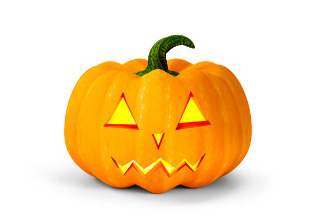 istock Glowing Halloween Pumpkin isolated on white background. 3D illustration. 1477165466