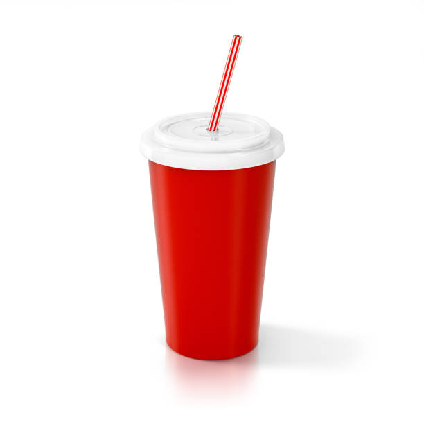 istock Red disposable cup for beverages with straw. isolated on white background. 3d illustration 1477166626