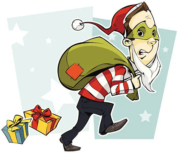 Vector illustration of Sneaking christmas thief