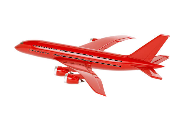 istock Red Airplane isolated on white background.3d rendering. 3D illustration. 1477173134