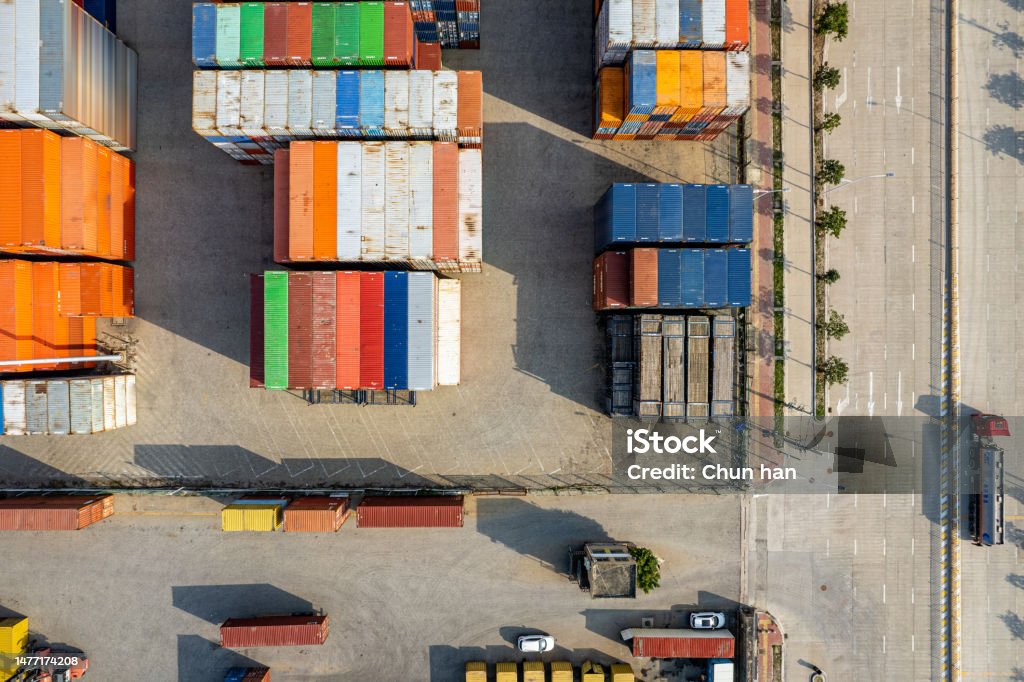 Busy Container Terminal Overview Busy International Container Freight Terminal Stock Photo - Download ...
