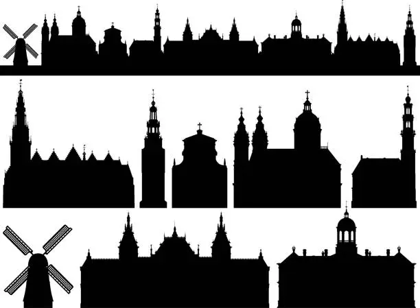 Vector illustration of Amsterdam (All Buildings Are Separate and Complete, See Buildings Underneath)