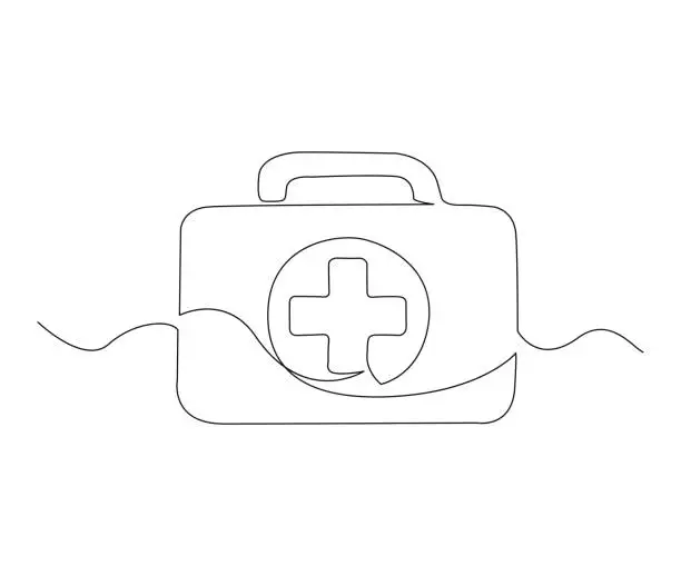 Vector illustration of Continuous one line drawing of first aid kit box. simple medical box line art vector illustration. Editable stroke.