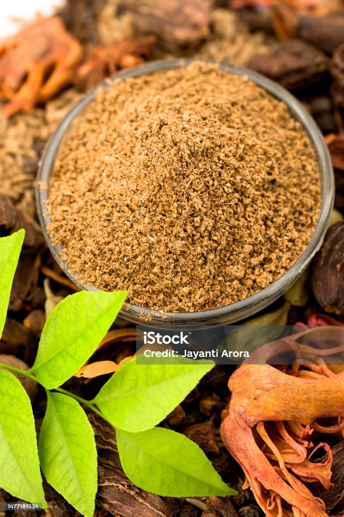 Garam Masala Spice In Glass Bowl Close-up Stock Photo