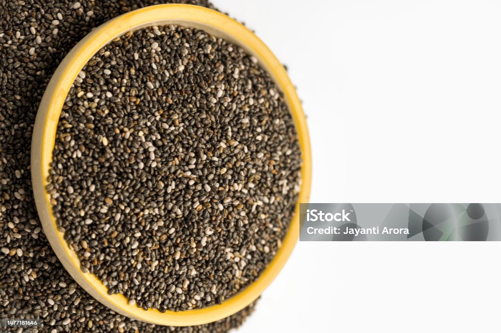 Chia seeds with white background Acid Stock Photo