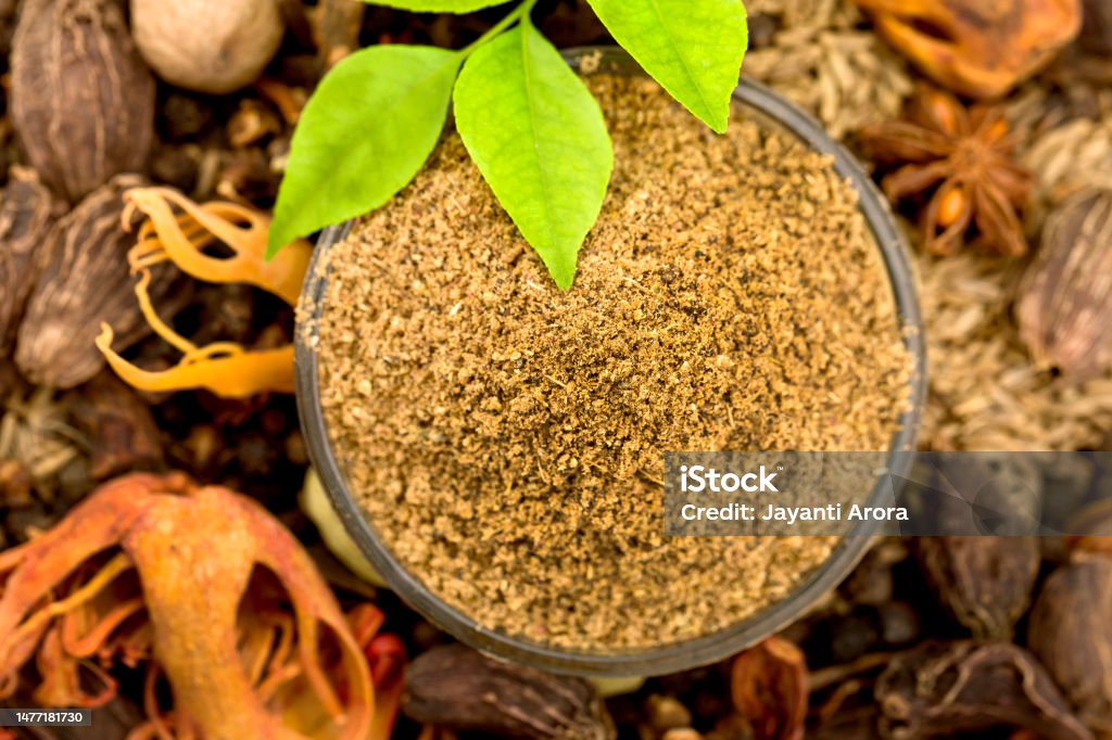Garam masala powder and raw spices Anise Stock Photo