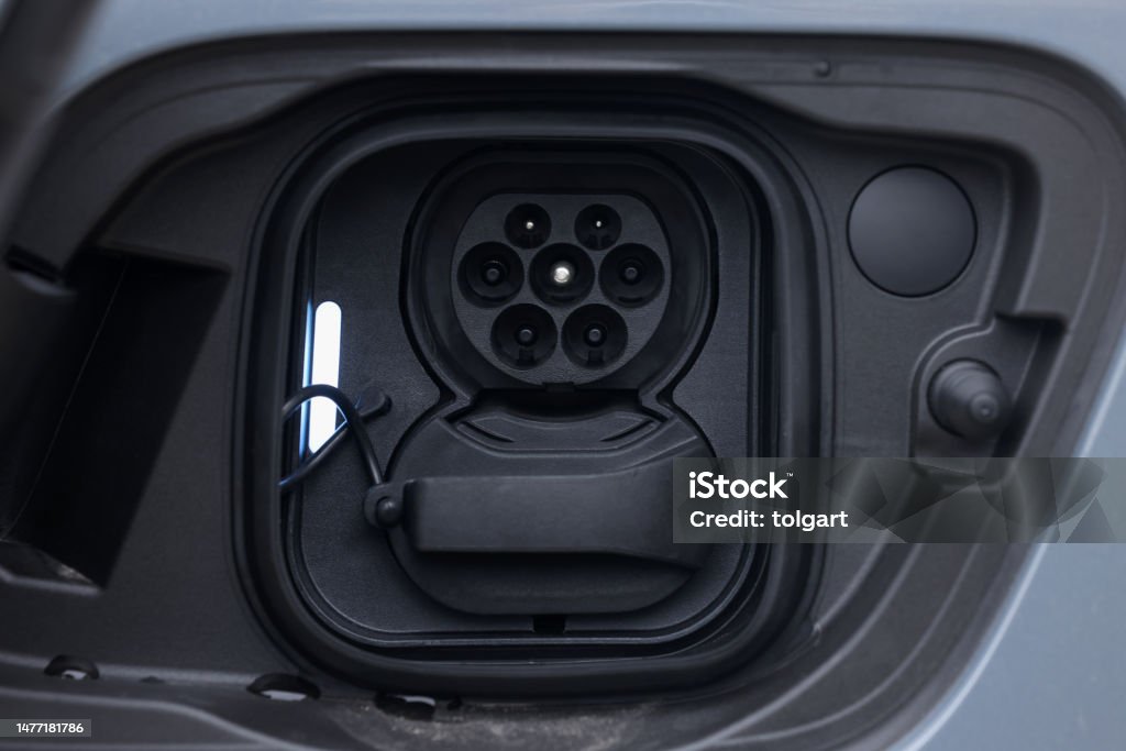 Charging socket of a hybrid car Alternative Fuel Vehicle Stock Photo
