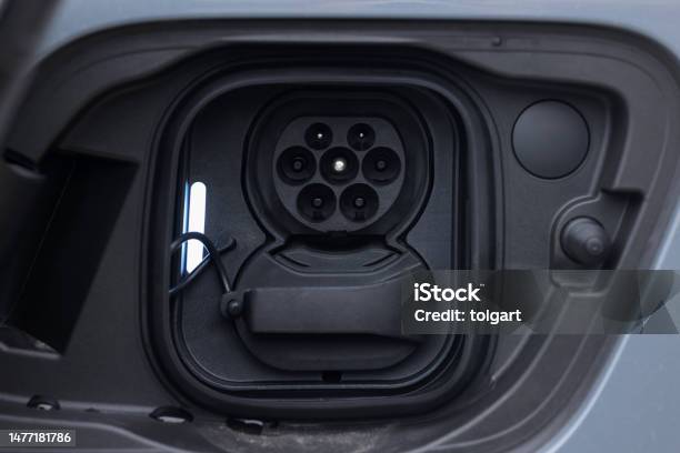 Charging Socket Of A Hybrid Car Stock Photo - Download Image Now - Alternative Fuel Vehicle, Backgrounds, Battery