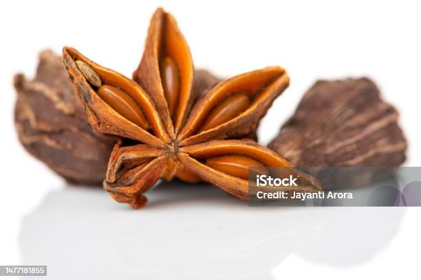 Start Anise And Cardamom With White Background Stock Photo - Download Image Now - Anise, Brown, Cardamom